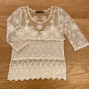 Cream Crochet Lace Zara Top